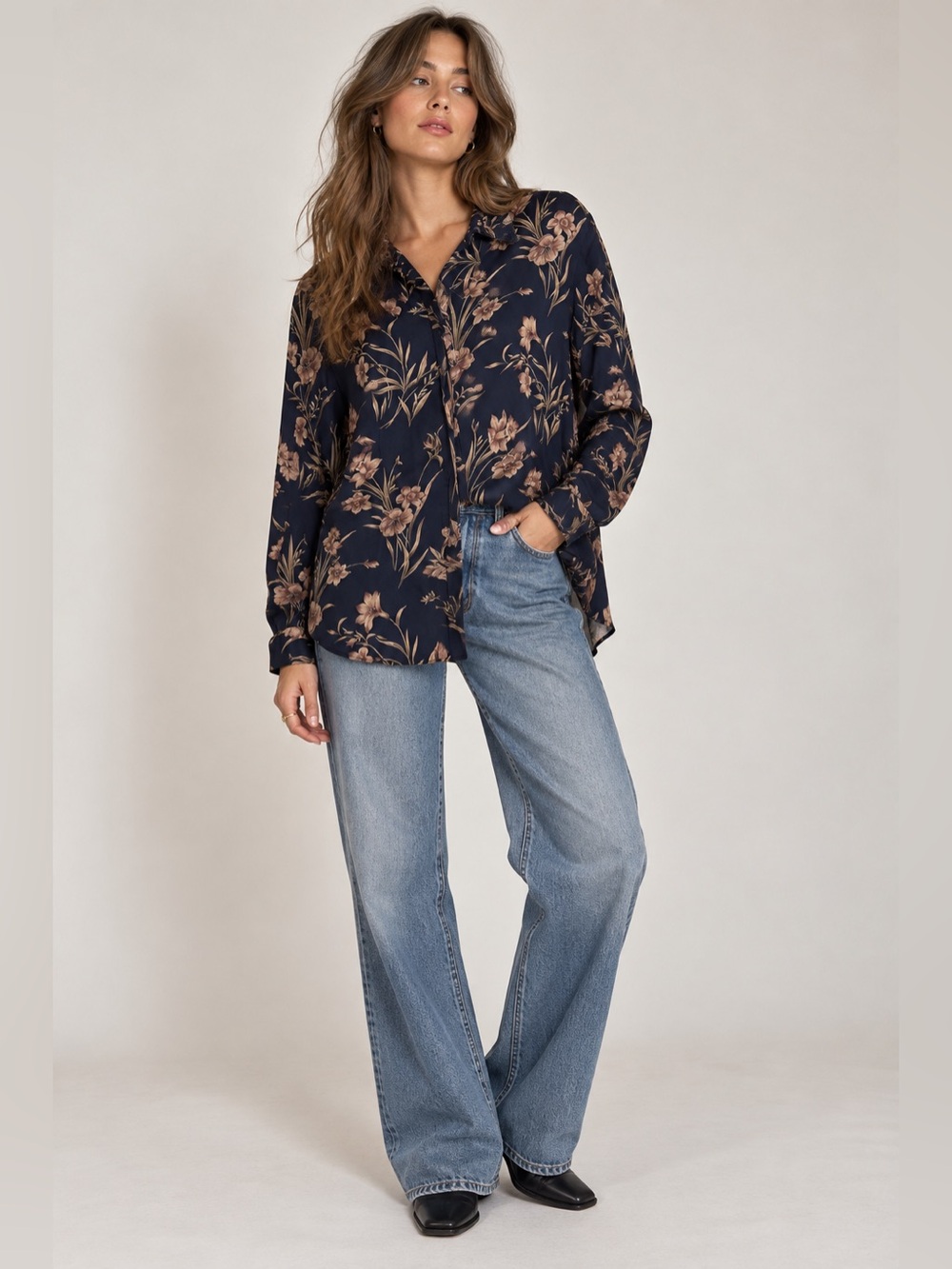 Vintage Jones New York Silk Floral Blouse 90s Dark Romantic